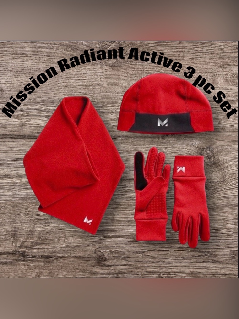 3 Pc Set Mission Radiant Active Beanie Scarf & Gloves Set NWT